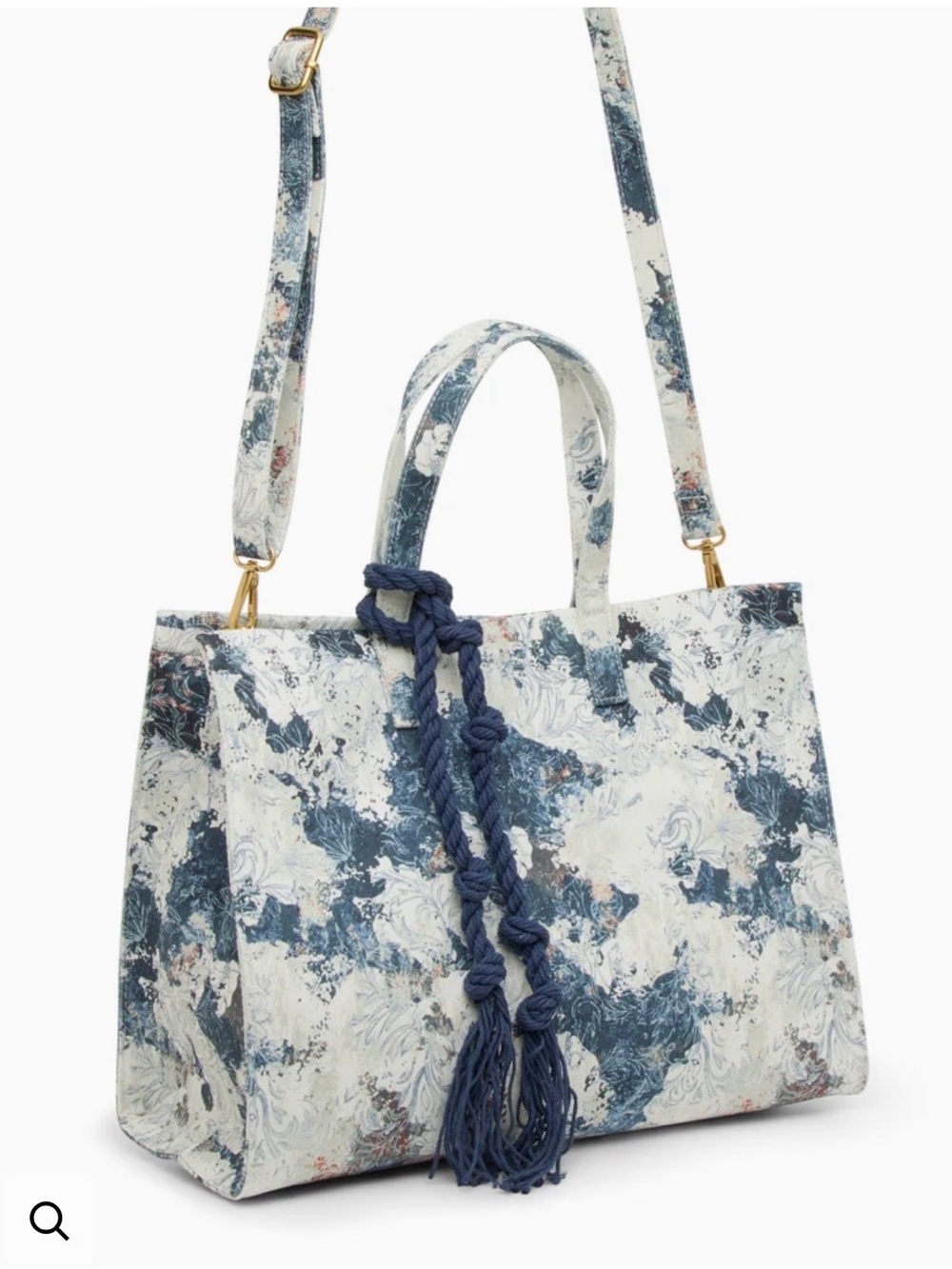 ✨💎NWT💎✨VINCE CAMUTO Canvas Denim Floral Print 2 way Tote Bag with Navy Tassel - Picture 6 of 9